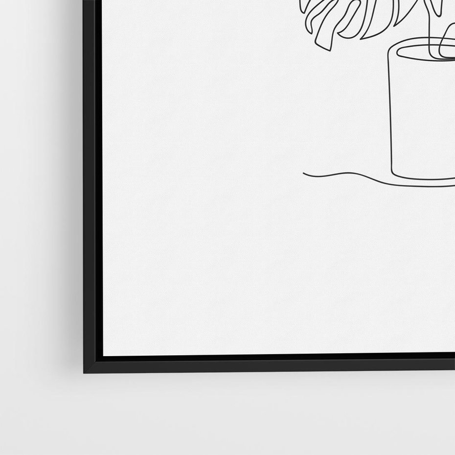 Obraz w ramie 50x50 - Tajemnicza Harmonia - sztuka one line, monstera - rama czarna