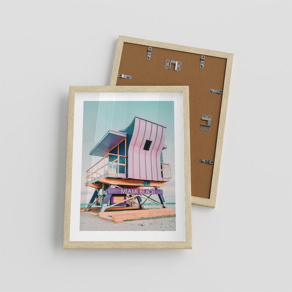 Plakat w ramie 30x40 - Miami Beach - plaża miami, domek ratownika - rama drewno