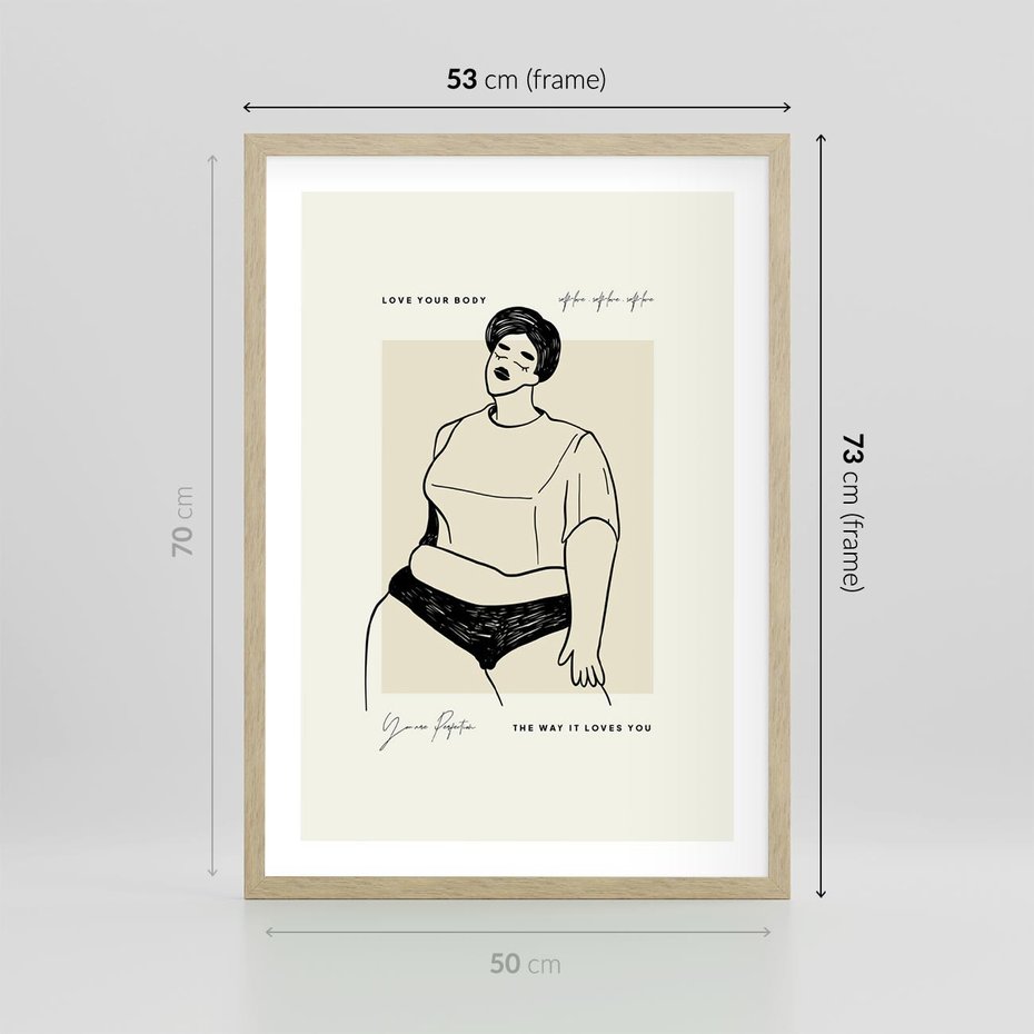 Plakat w ramie 50x70 - Elegancja Kobiecej Formy - nowoczesna sztuka kobieca, plakat - rama drewno