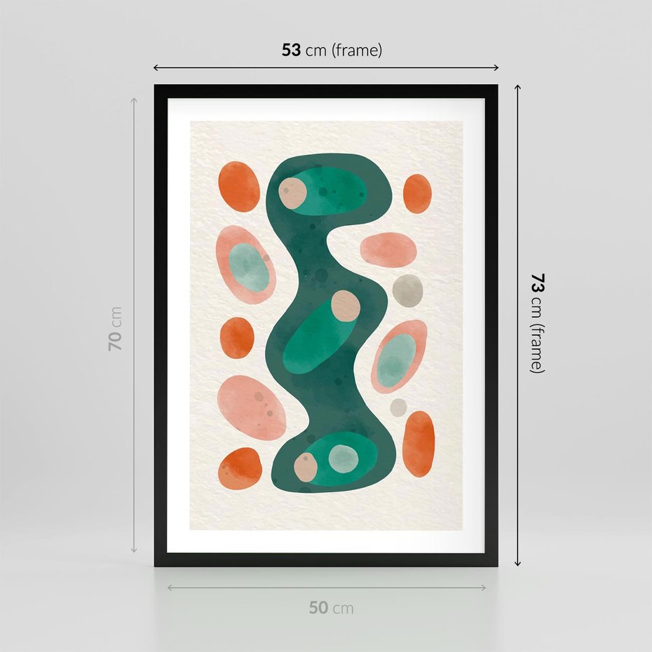 Plakat w ramie 50x70 - Wewnętrzne Spektrum - abstrakcyjne formy, dominujący kolor zielony - rama czarna