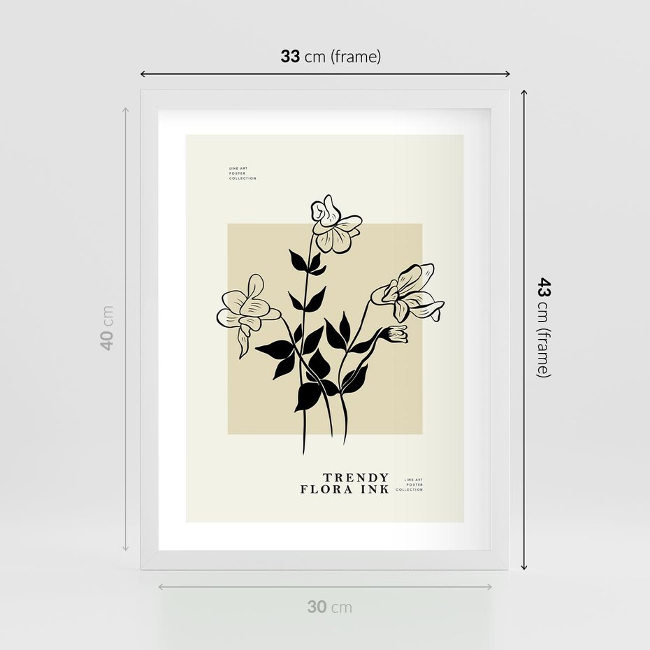 Plakat w ramie 30x40 - Malowane szkicowe tęsknoty - kwiaty, typografia - rama biała