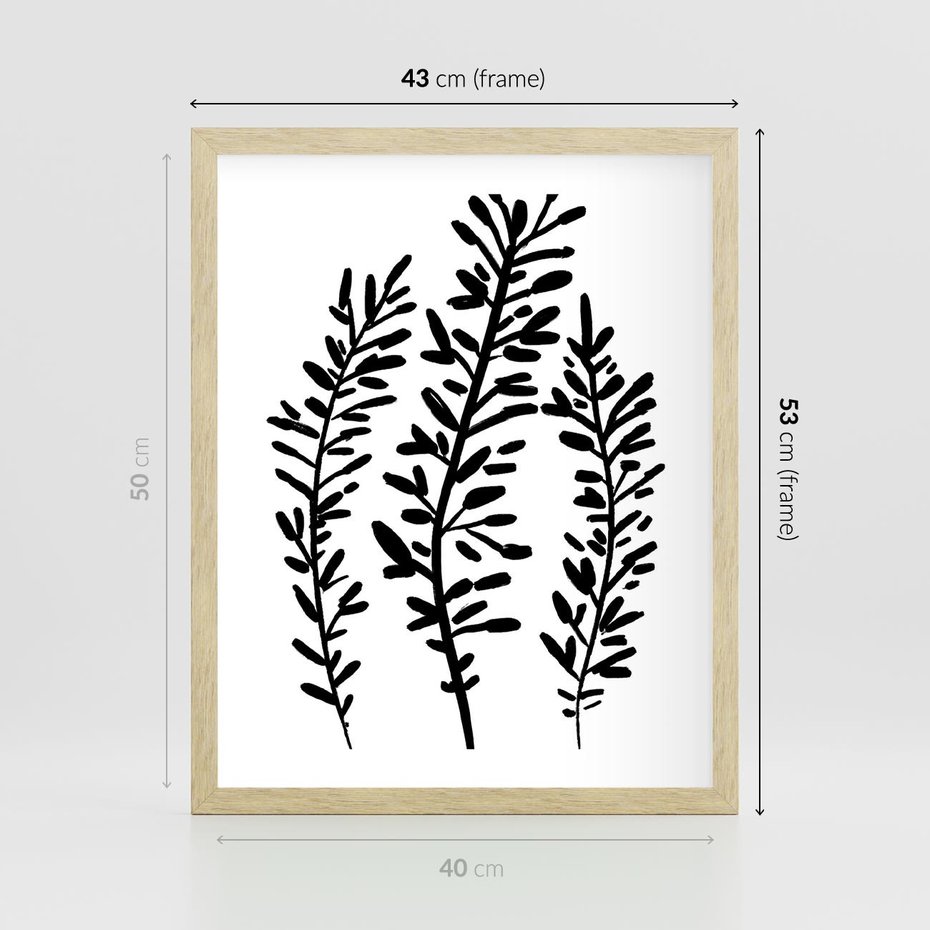 Plakat w ramie 40x50 - Spokojne Wiatrem Uginane - szkic, czarno biały - rama drewno