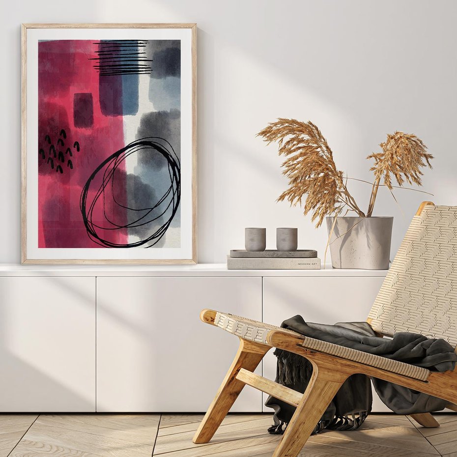 Plakat w ramie 30x40 - Formy w Różu i Granacie - abstrakcja, różne formy - rama drewno