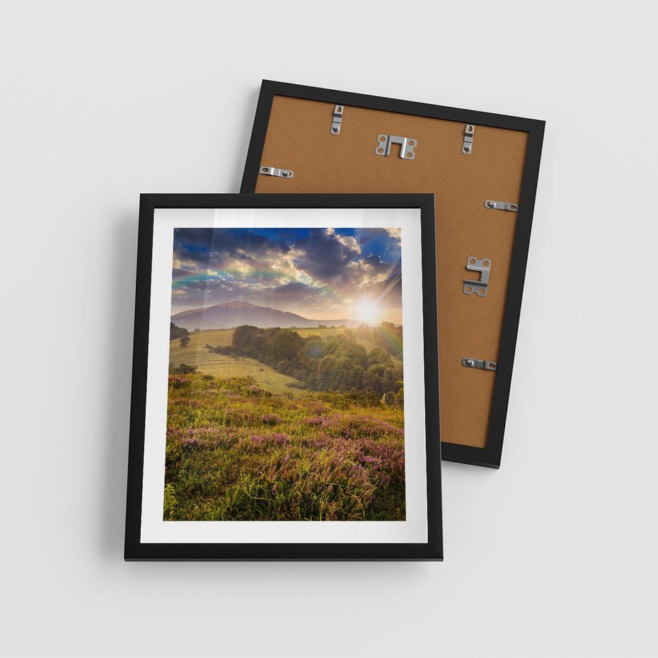 Plakat w ramie 40x50 - Pejzaż na łące - pejzaż, łąka - rama czarna