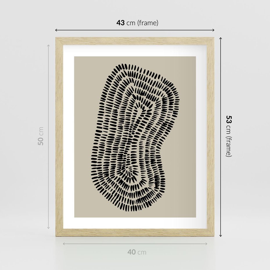 Plakat w ramie 40x50 - Nowoczesne Odbicia Wnętrza - boho plakat, czarne kropki kreski - rama drewno
