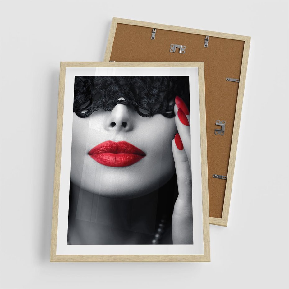 Plakat w ramie 50x70 - Piękno usta i szminka - usta, szminka - rama drewno