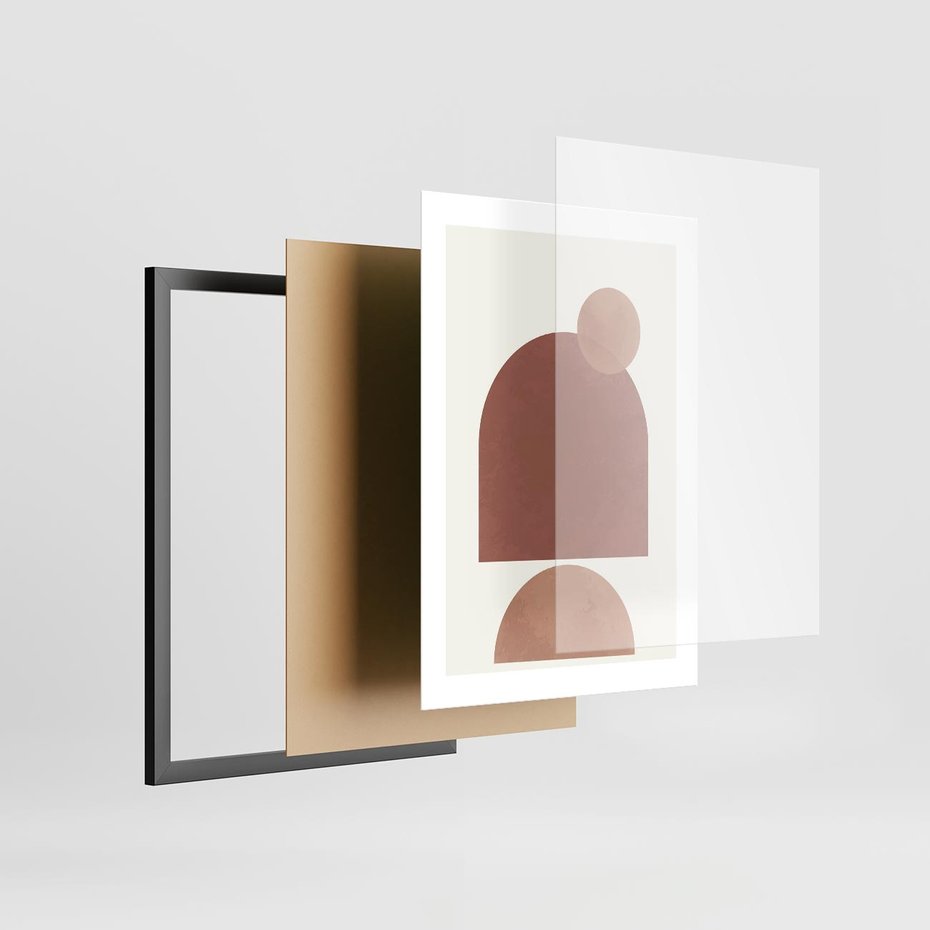 Plakat w ramie 30x40 - Rozkwitające Odbicia - abstrakcyjne geometryczne kształty, odcienie brązu i beżu - rama czarna