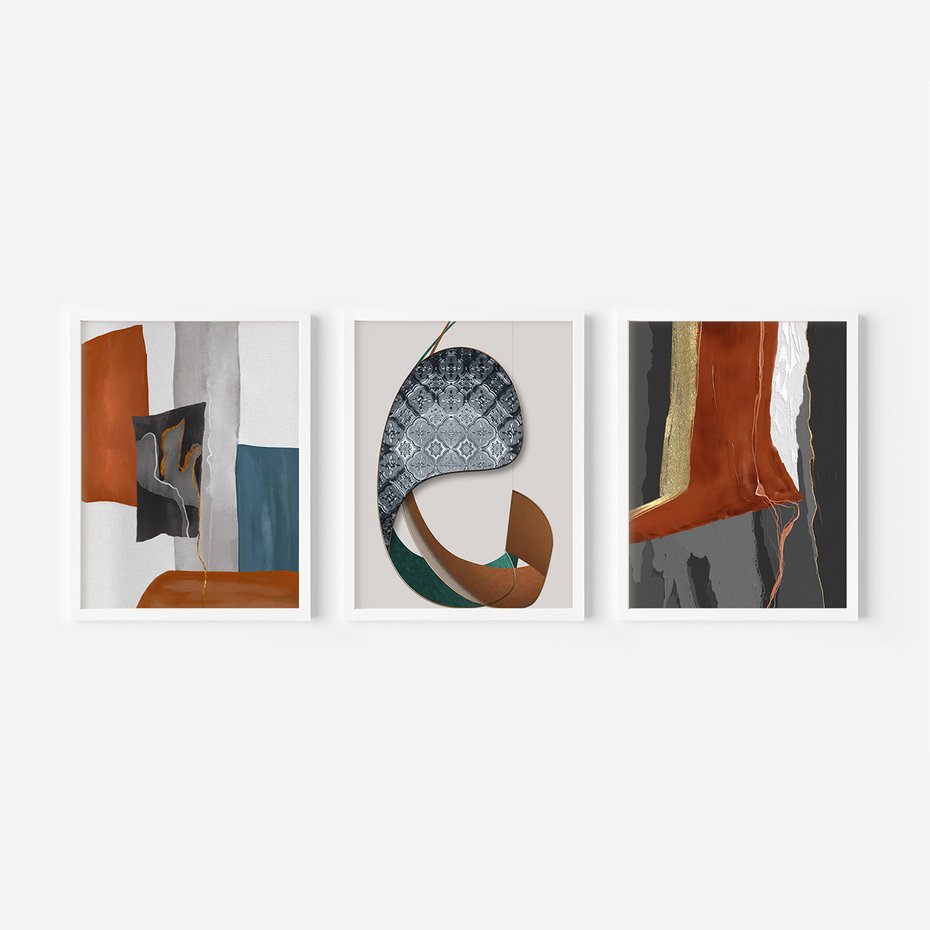 Zestaw obrazy w ramie 40x50 galeria - Abstrakcja, złoto, nowoczesny - rama biała