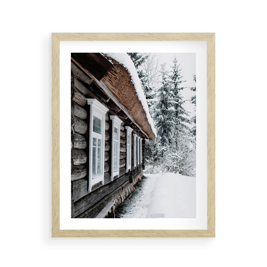 Plakat w ramie 40x50 - Cicha Zima - zima, domek w górach - rama drewno