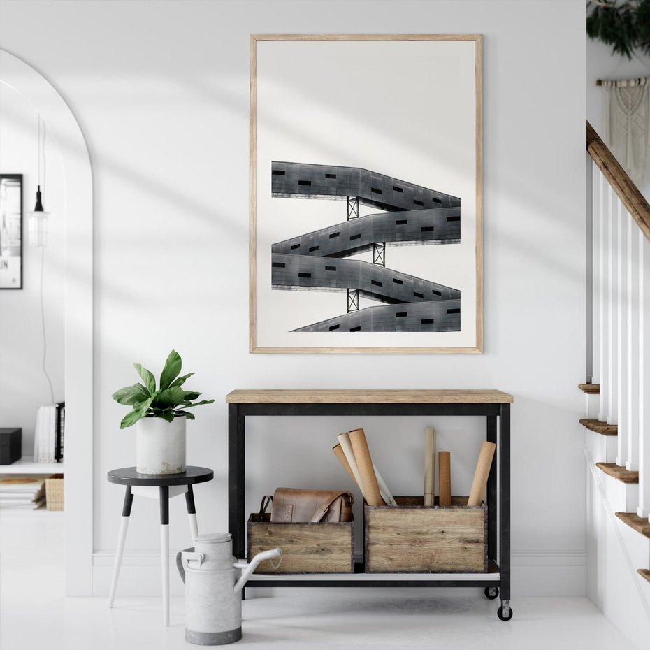 Plakat w ramie 50x70 - Monochromatyczna Sztuka Nowoczesnych Budynków - architektura, nowoczesne formy - rama drewno