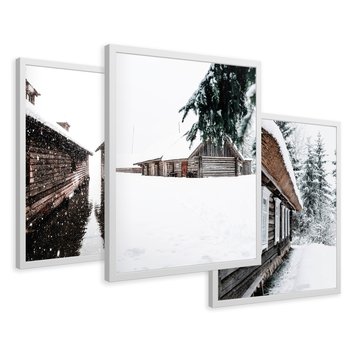 Zestaw obrazy w ramie 40x50 galeria - Domki, w, górach, zima, perspektywa - rama biała