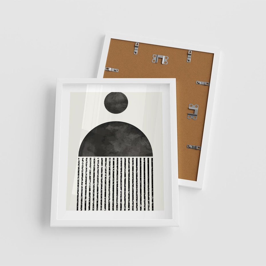 Plakat w ramie 40x50 - Księga Wibracji - abstrakcyjne czarno białe formy, minmalizm - rama biała