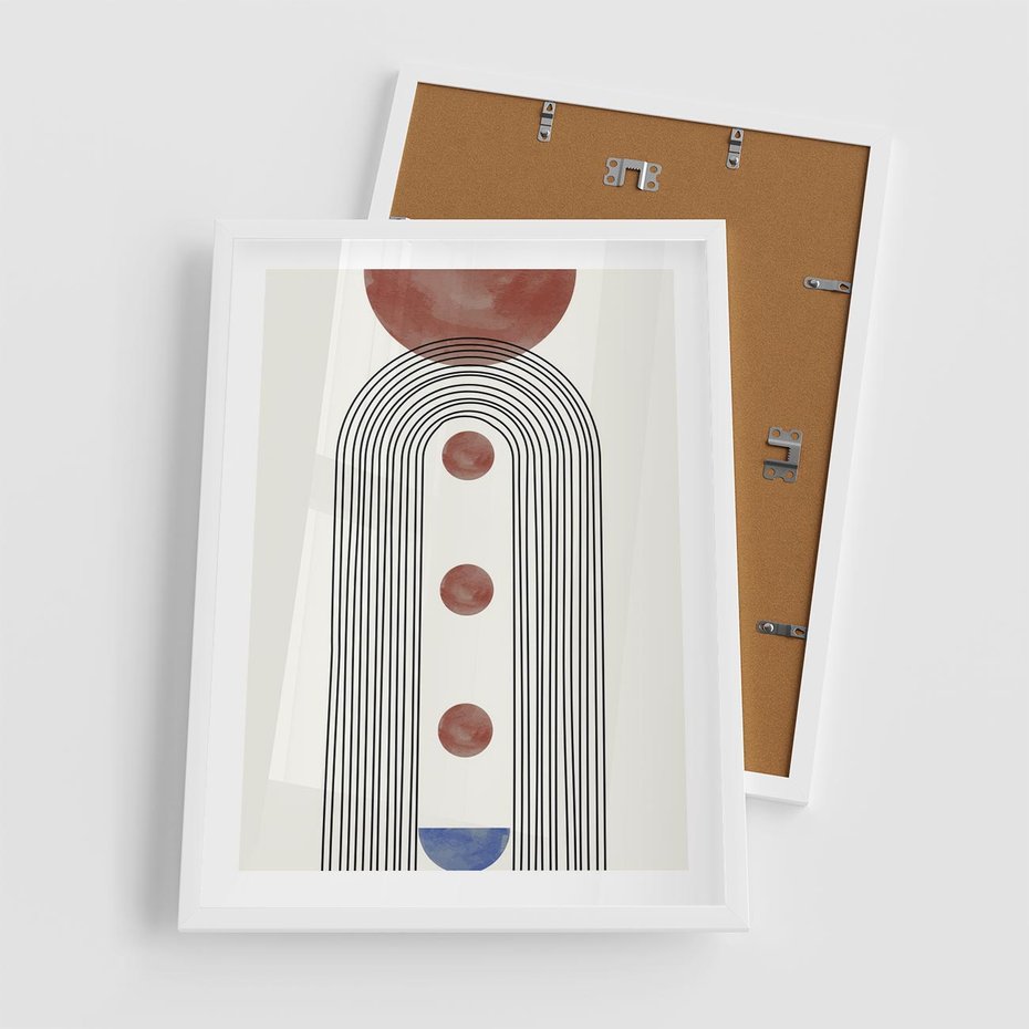 Plakat w ramie 50x70 - Symfonia Kształtów - nowoczesny plakat, styl midcentury - rama biała