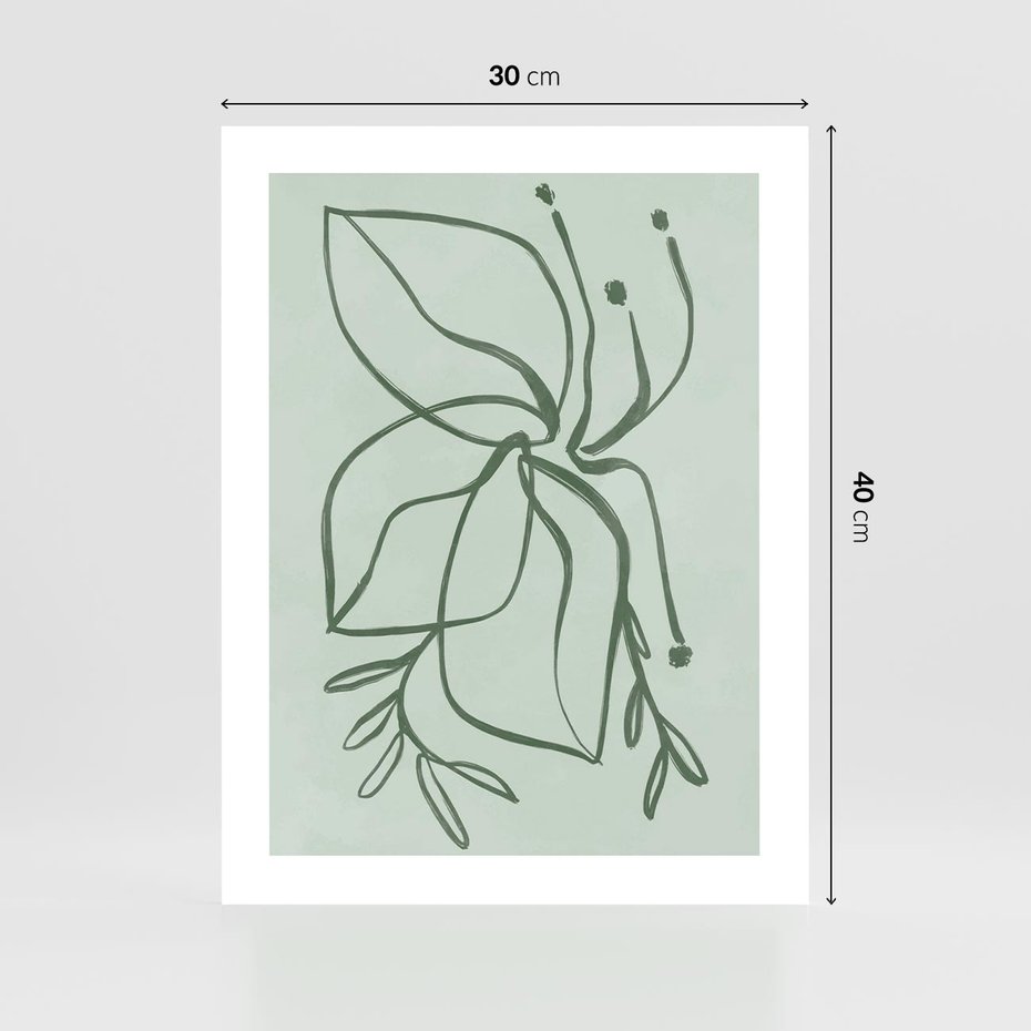 Plakat bez ramy 30x40 - Energetyczne Odrodzenie Natury - abstrakcyjne delikatne zielone linie, podobne do gałęzi kwiatów