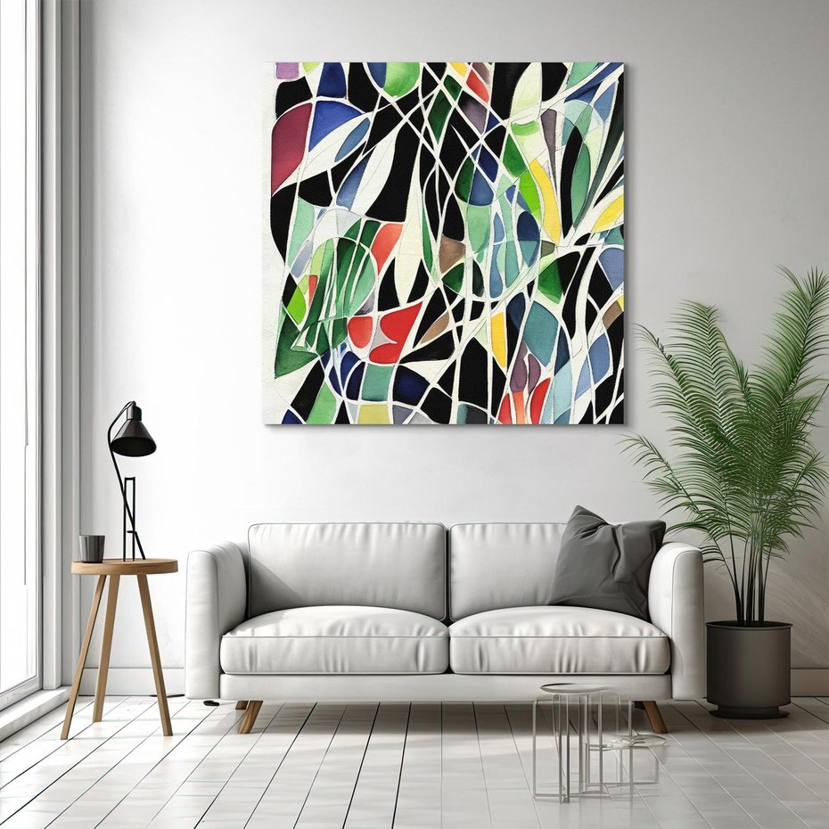 Obraz na płótnie 40x40 - Taniec Plam i Kształtów - abstrakcyjny akwarelowy obraz, plamy