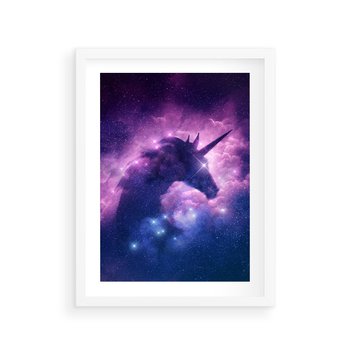 Plakat w ramie 30x40 - Mityczna podróż - kosmos, jednorożec - rama biała