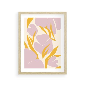 Plakat w ramie 50x70 - Migocące Wibracje - abstrakcyjne kwiaty, pastelowe kolory - rama drewno