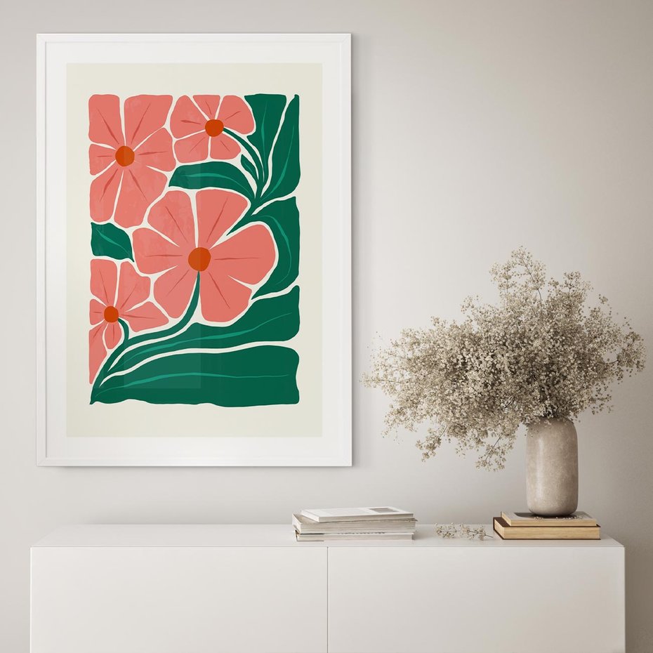 Plakat w ramie 50x70 - Energiczne Opowieści - kwiaty, sztuka nowoczesna - rama biała