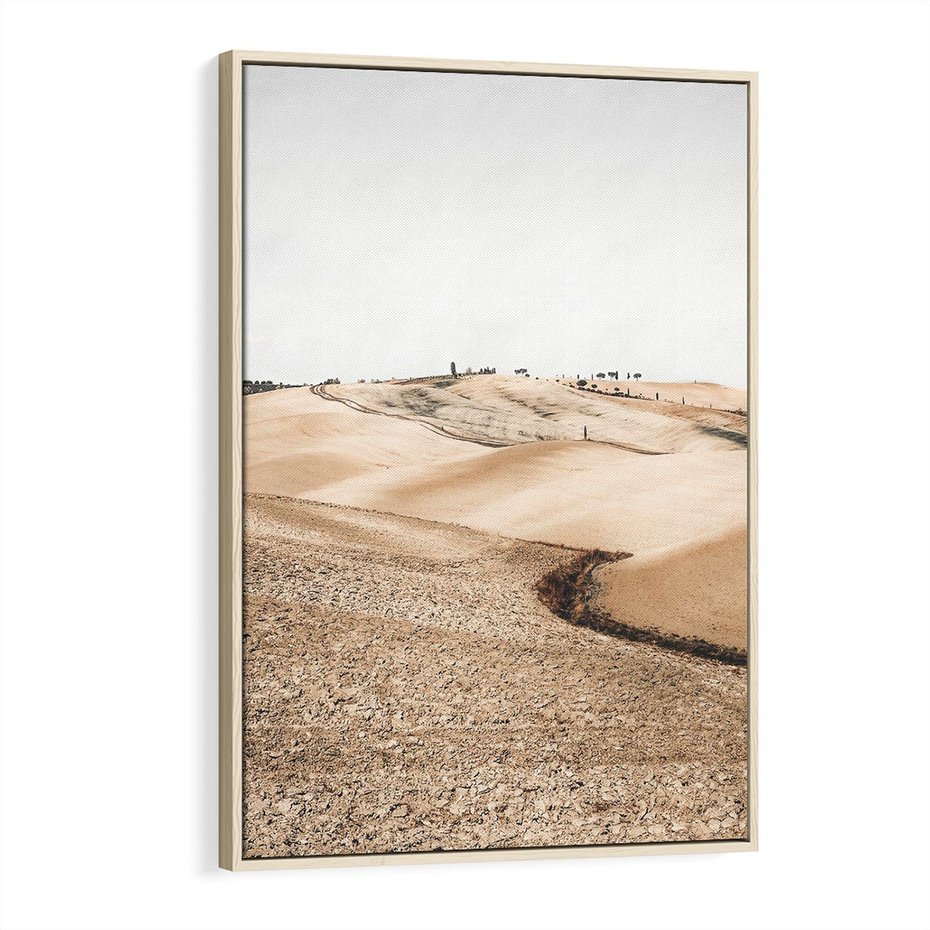 Obraz w ramie 80x120 - Refleksyjny taniec myśli - pustynny krajobraz, odcienie sepii - rama drewno