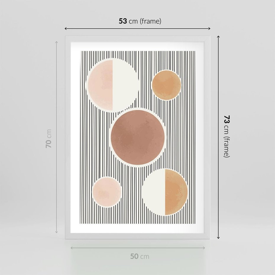 Plakat w ramie 50x70 - Rozplątane Granice - abstrakacyjna nowoczesna sztuka, koła okręgi - rama biała