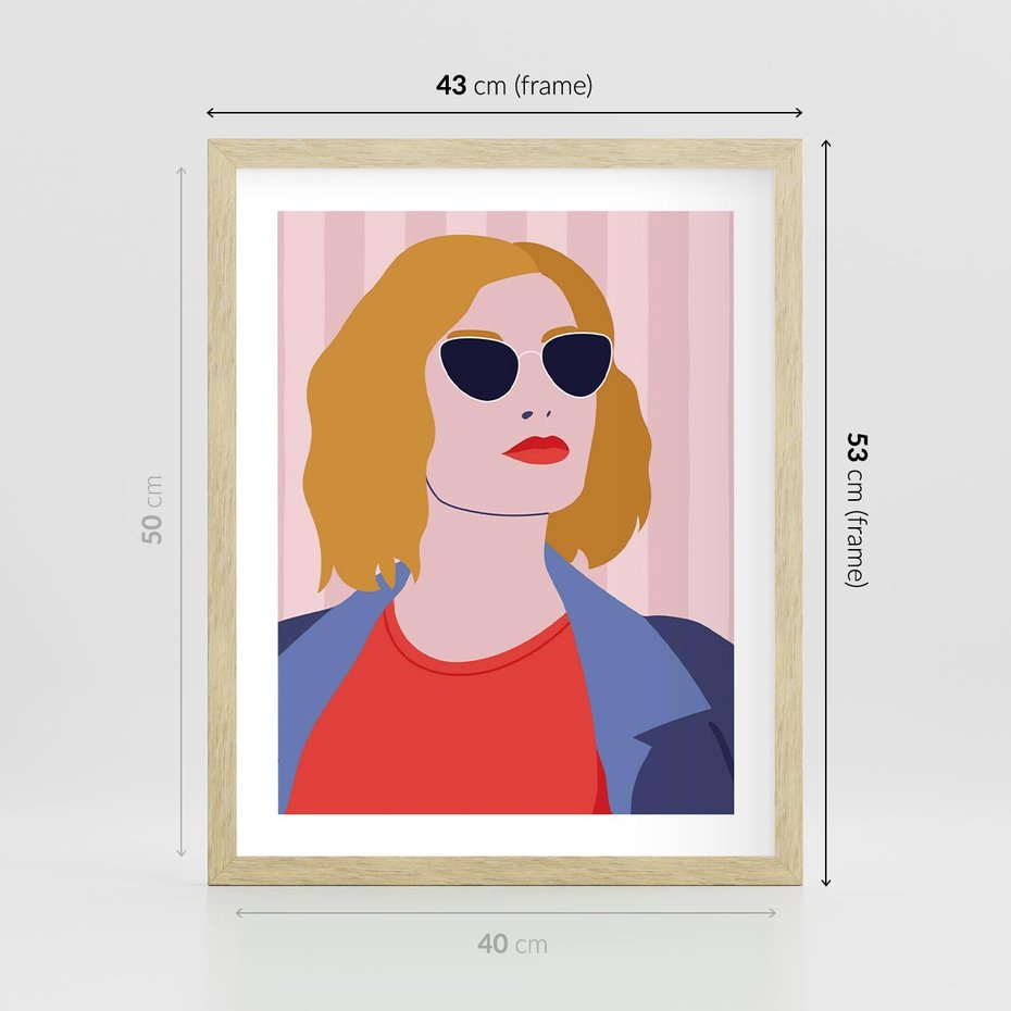 Plakat w ramie 40x50 - Kobieca Ekspresja - nowoczesny plakat, styl retro - rama drewno