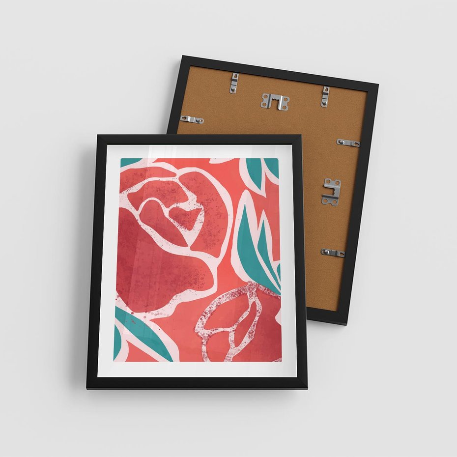 Plakat w ramie 40x50 - Rozkwitające Kształty - nowoczesny plakat, abstrakcyjne róże - rama czarna