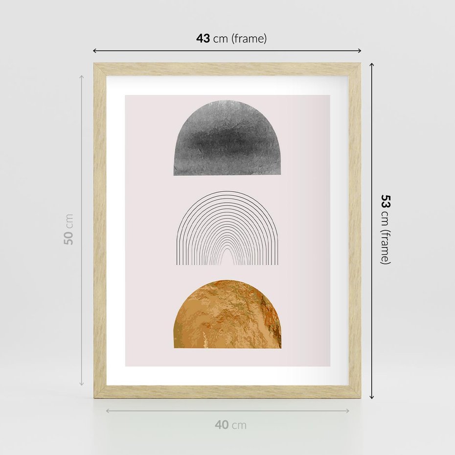 Plakat w ramie 40x50 - Piękno wGeometrycznych Kształtach i Złocie - nowoczesna geometryczna grafika, złote elementy - rama drewno
