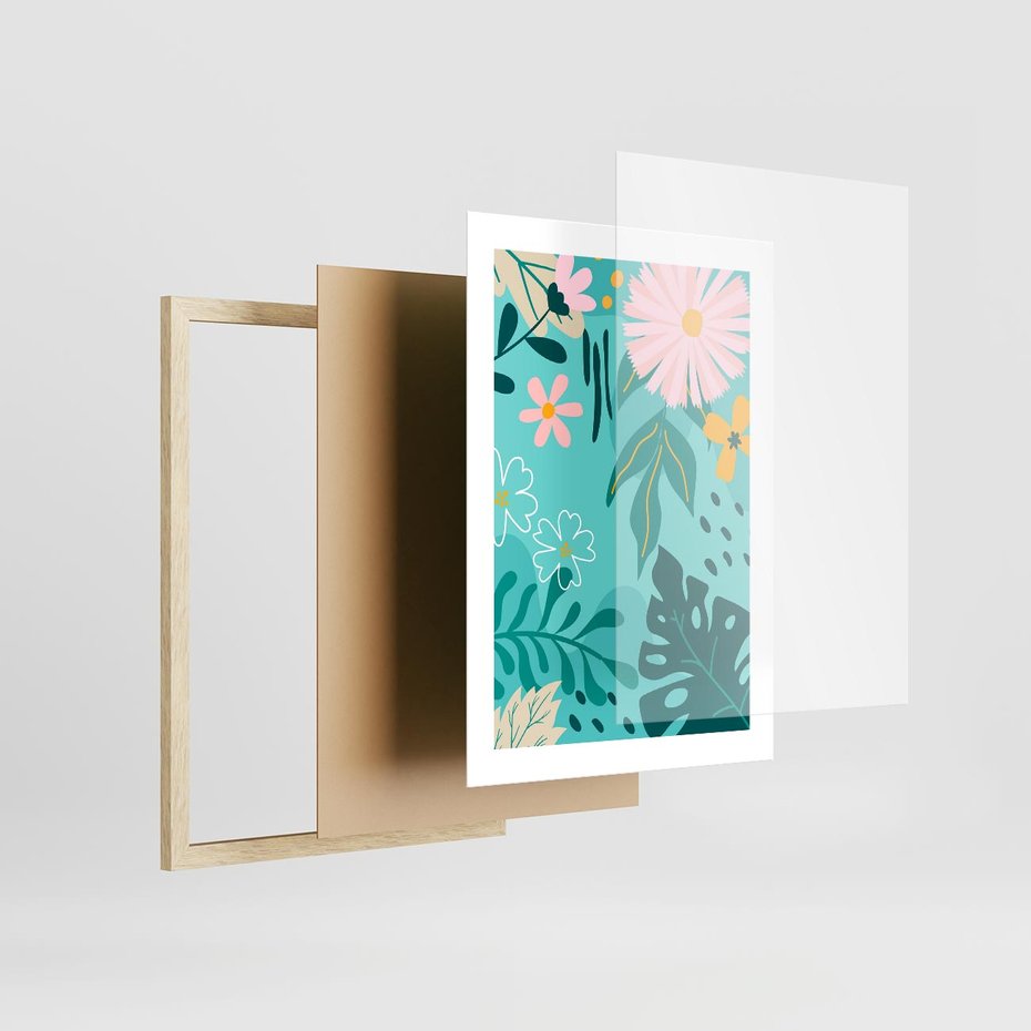 Plakat w ramie 30x40 - Kwiatowe Wibracje - pastelowa kompozycja, kwiaty - rama drewno