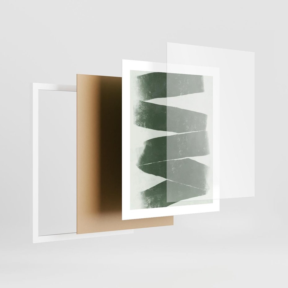 Plakat w ramie 40x50 - Zielone Refleksje - abstrakcja, zgaszony zielony kolor - rama biała