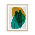 Plakat w ramie 40x50 - Zielony Liść ze Złotą Plamą - zielony liść, złota plama - rama drewno