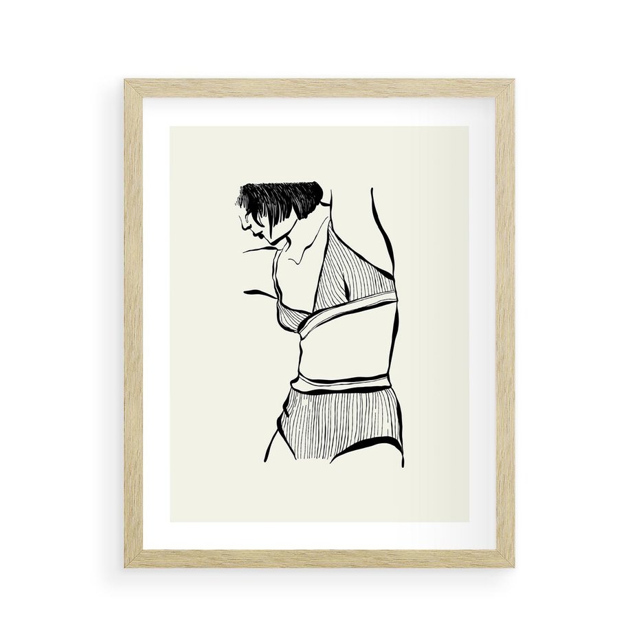 Plakat w ramie 40x50 - Minimalistyczny Urok - szkic, kobieta w bieliźnie - rama drewno
