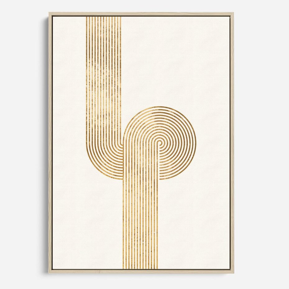 Obraz w ramie 80x120 - Podróżne Kształty - geometryczne linie w złotym kolorze, minimalizm - rama drewno