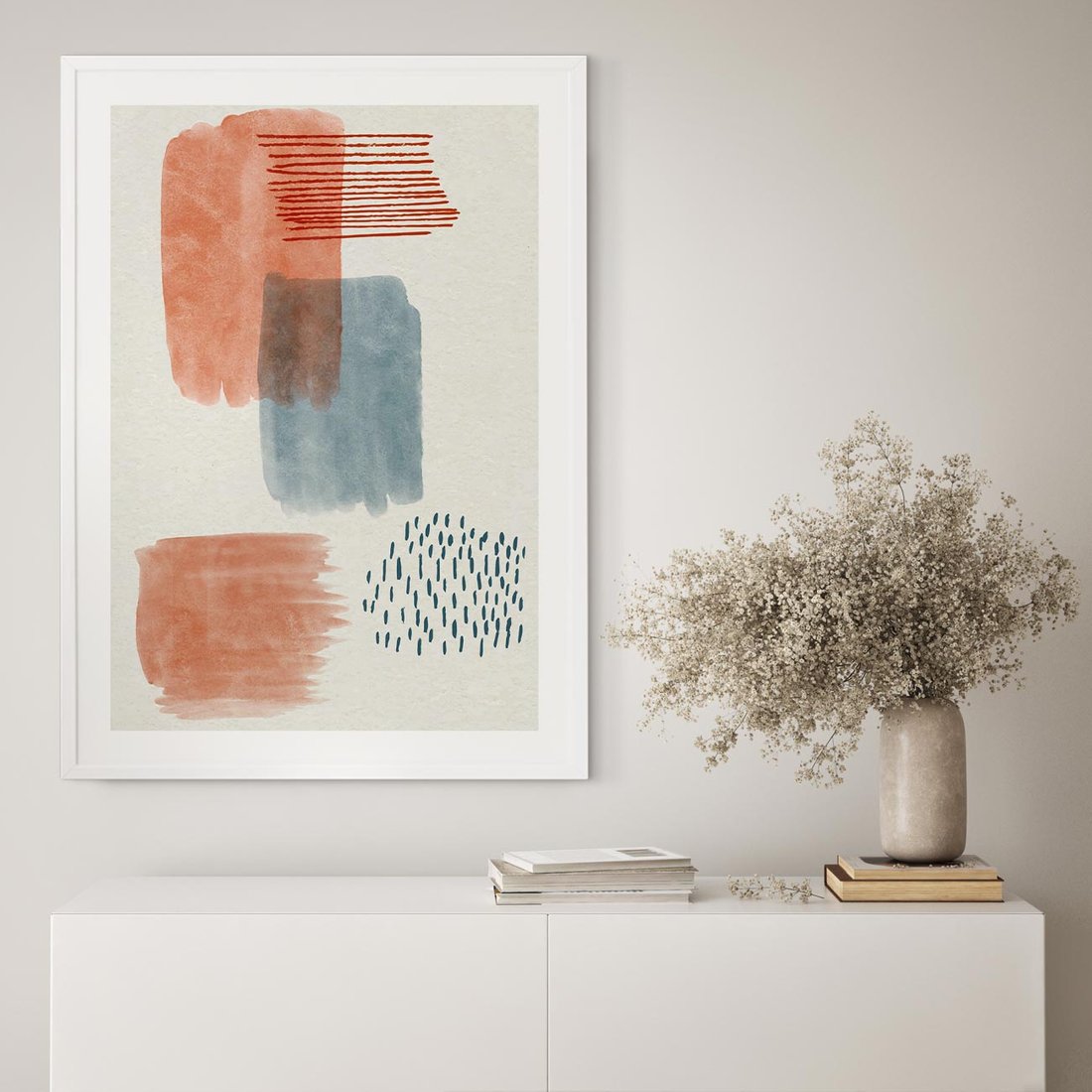 Plakat w ramie 30x40 - Pastelowa Abstrakcja: Maźnięcia Farbą - abstrakcja, maźnięcia farny - rama biała