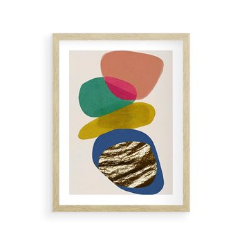 Plakat w ramie 40x50 - Kolorowe Przenikanie Kształtów - abstrakcyjne formy, obraz olejny - rama drewno