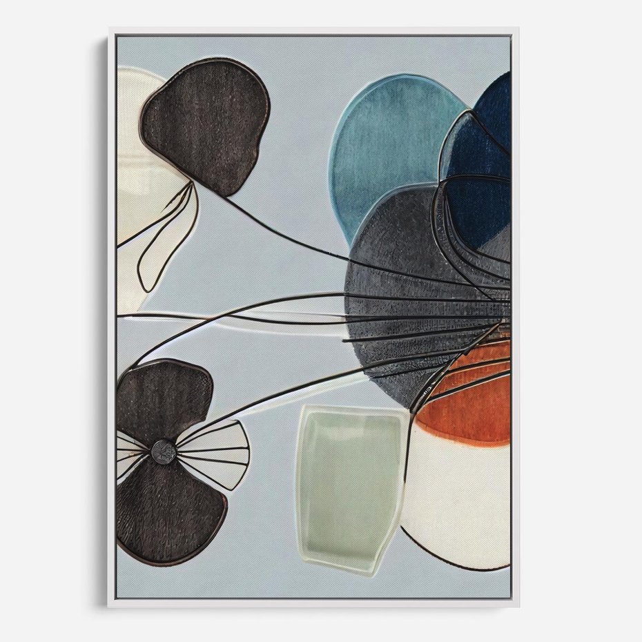 Obraz w ramie 70x100 - Plamy w Niebieskim - sztuka abstrakcyjna, linie - rama biała