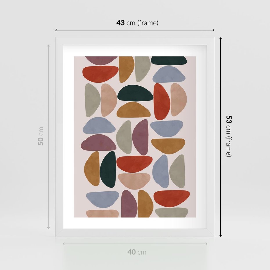 Plakat w ramie 40x50 - Kolorowe Echo Boho - abstrakcyjny obraz, geometryczna kompozycja - rama biała