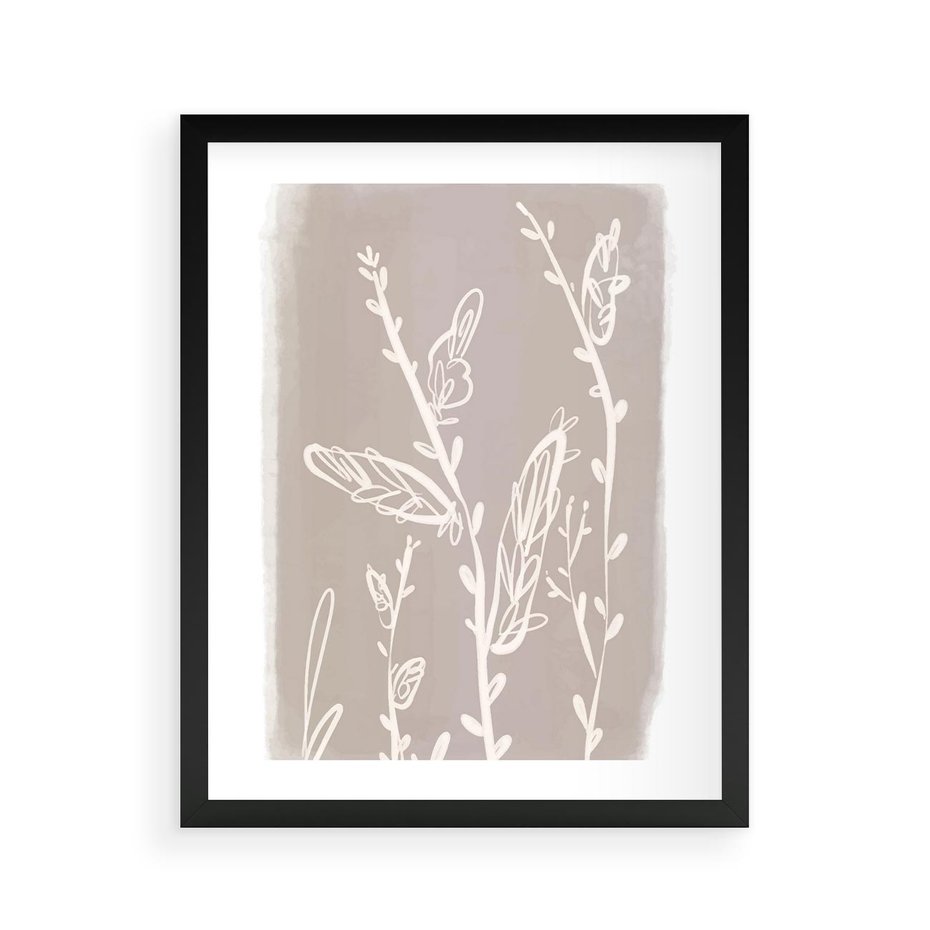Plakat w ramie 40x50 - Roślinne Przeniknięcia - nowoczesny subtelny plakat, beżowy - rama czarna
