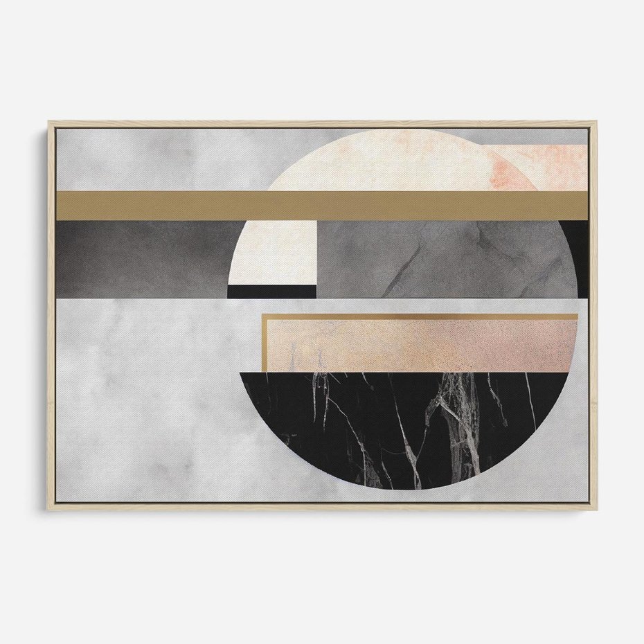 Obraz w ramie 120x80 - Biało-Czarne Formy - nowoczesna geometria, koło - rama drewno