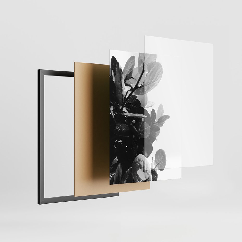 Zestaw obrazy w ramie 40x50 galeria - Liście, czarno, białe, palmy - rama czarna