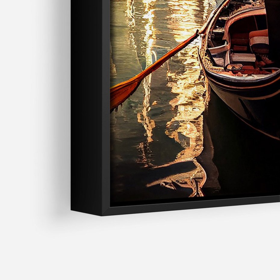 Obraz w ramie 70x100 - Spokojna Wenecja - gondolier w gondoli, kanały Wenecji - rama czarna