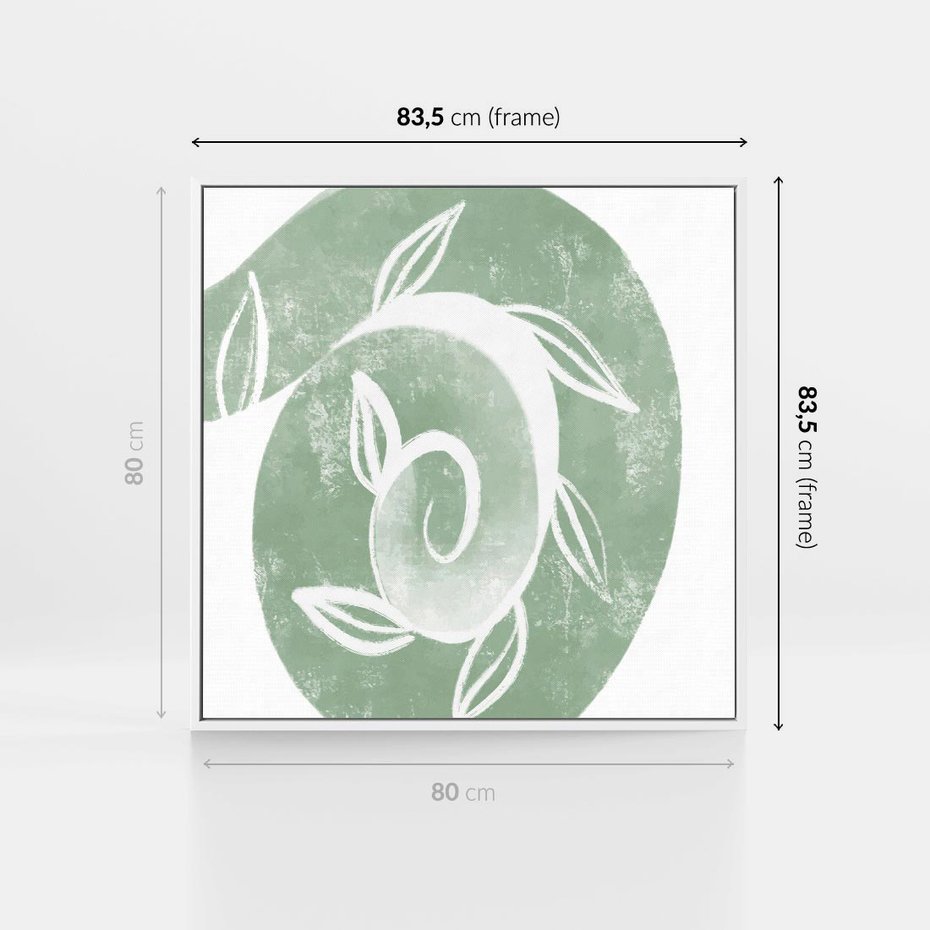 Obraz w ramie 80x80 - Zielony Świat Odpoczynku - abstrakcyjny zielony motyw, skandynawski design - rama biała