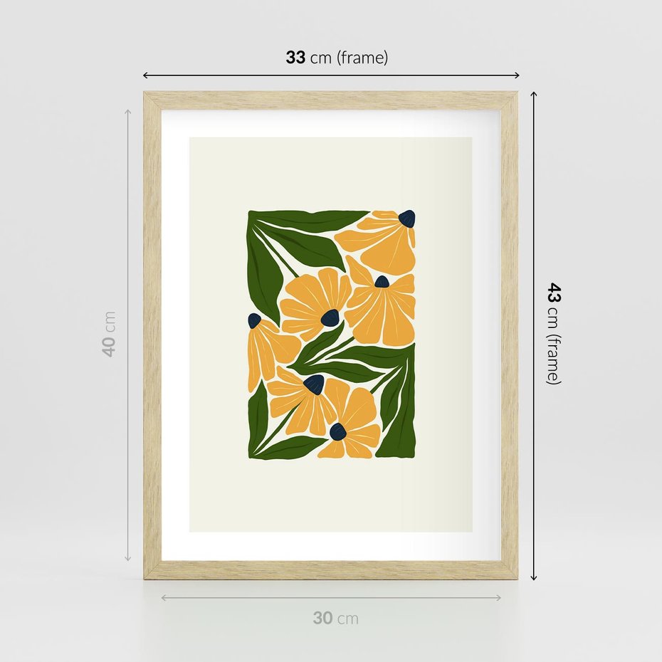 Plakat w ramie 30x40 - Świetliste Kwiaty Natury - kwiaty, nowoczesna grafika - rama drewno