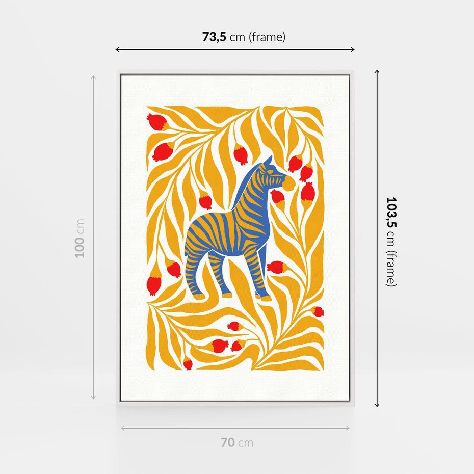 Obraz w ramie 70x100 - Zebra w Nowoczesności - abstrakcyjna nowoczesna grafika, pośrodku zebra - rama biała