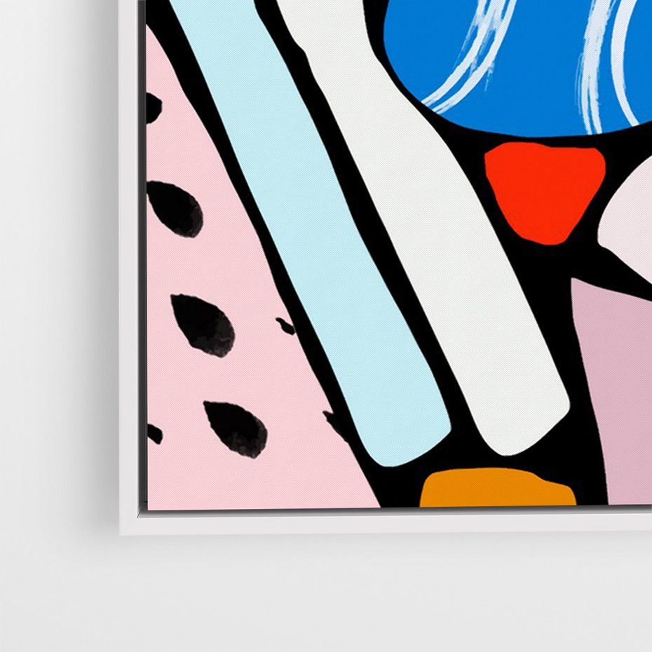 Obraz w ramie 50x70 - Kolory Na Czerni - abstrakcyjne formy, komiksowy styl - rama biała