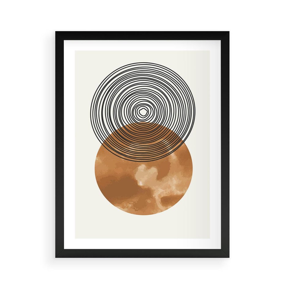 Plakat w ramie 50x70 - Taniec Okręgów - boho obraz, geometria - rama czarna