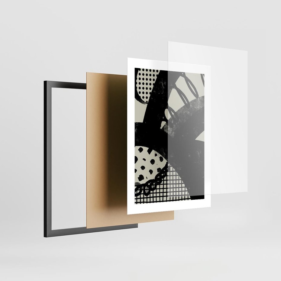 Plakat w ramie 30x40 - Nieznanie Zaskoczenia - bstrakcyjna mroczna kompozycja, nieregularne - rama czarna