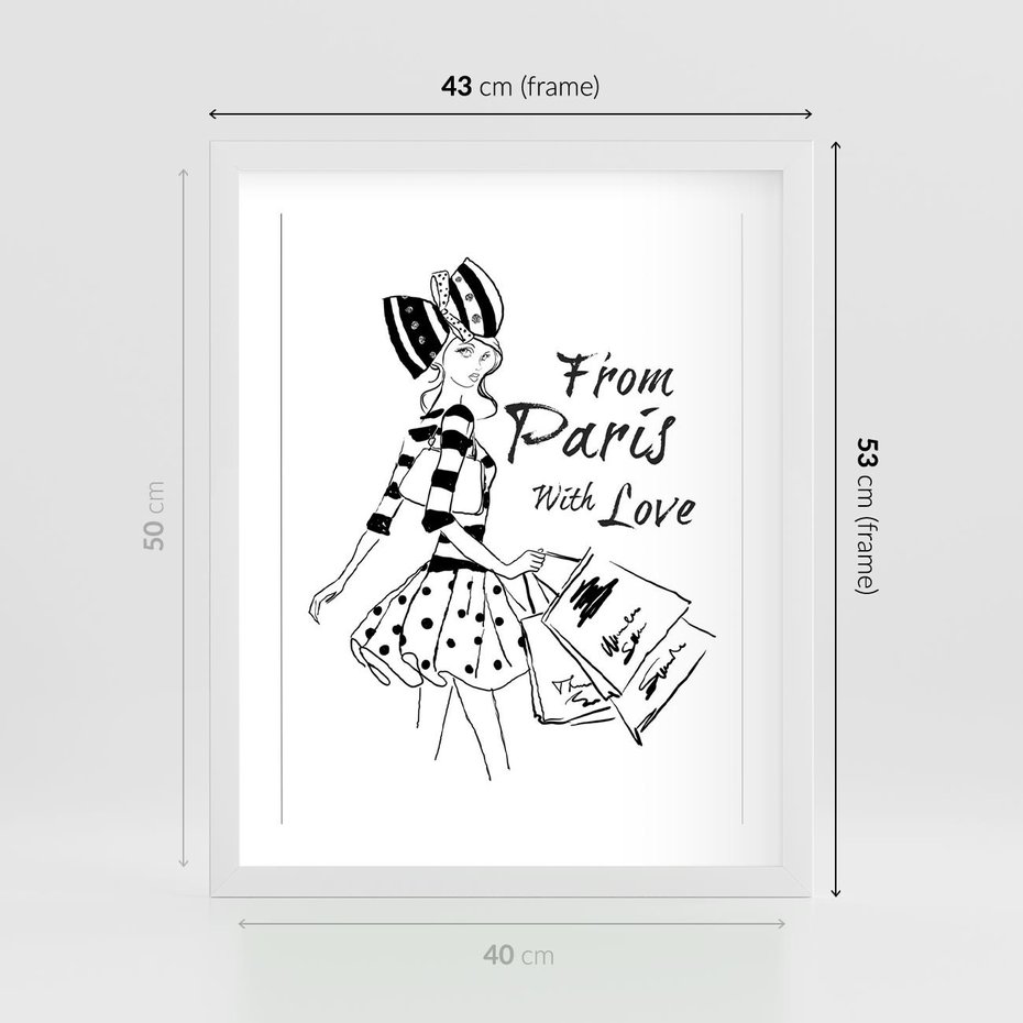 Plakat w ramie 40x50 - Paryż - Miasto Romantycznej Grafiki - Paryż, Paris - rama biała