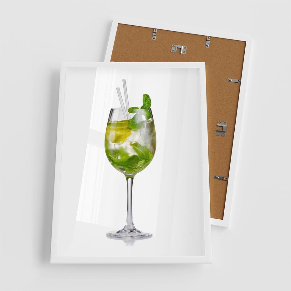 Plakat w ramie 50x70 - Limonkowy drink w letnim stylu - drink, limonka - rama biała