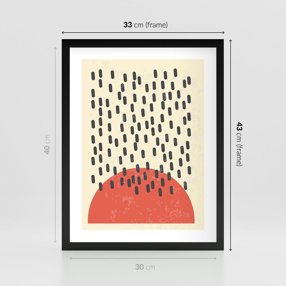 Plakat w ramie 30x40 - Czerwona Abstrakcja: Grafika z Wyrazistym Kołem - abstrakcja grafika, czerwone koło - rama czarna