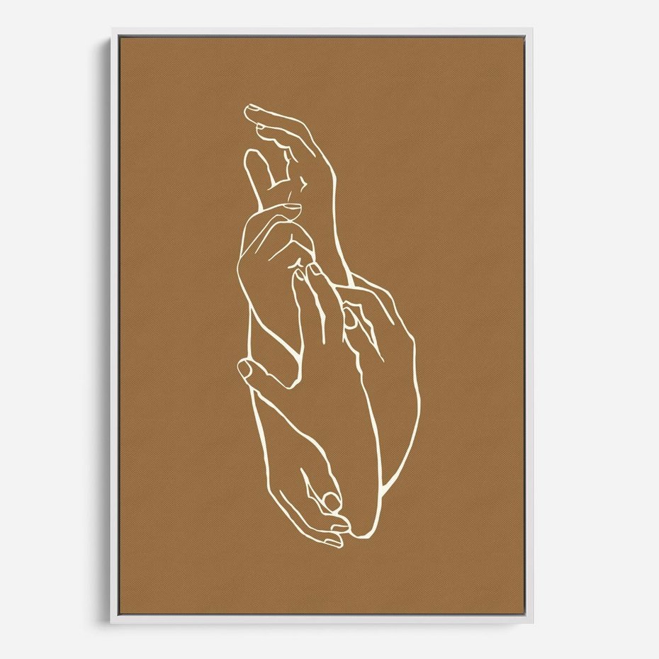Obraz w ramie 80x120 - Splecione Dłonie - szkic, minimalizm - rama biała